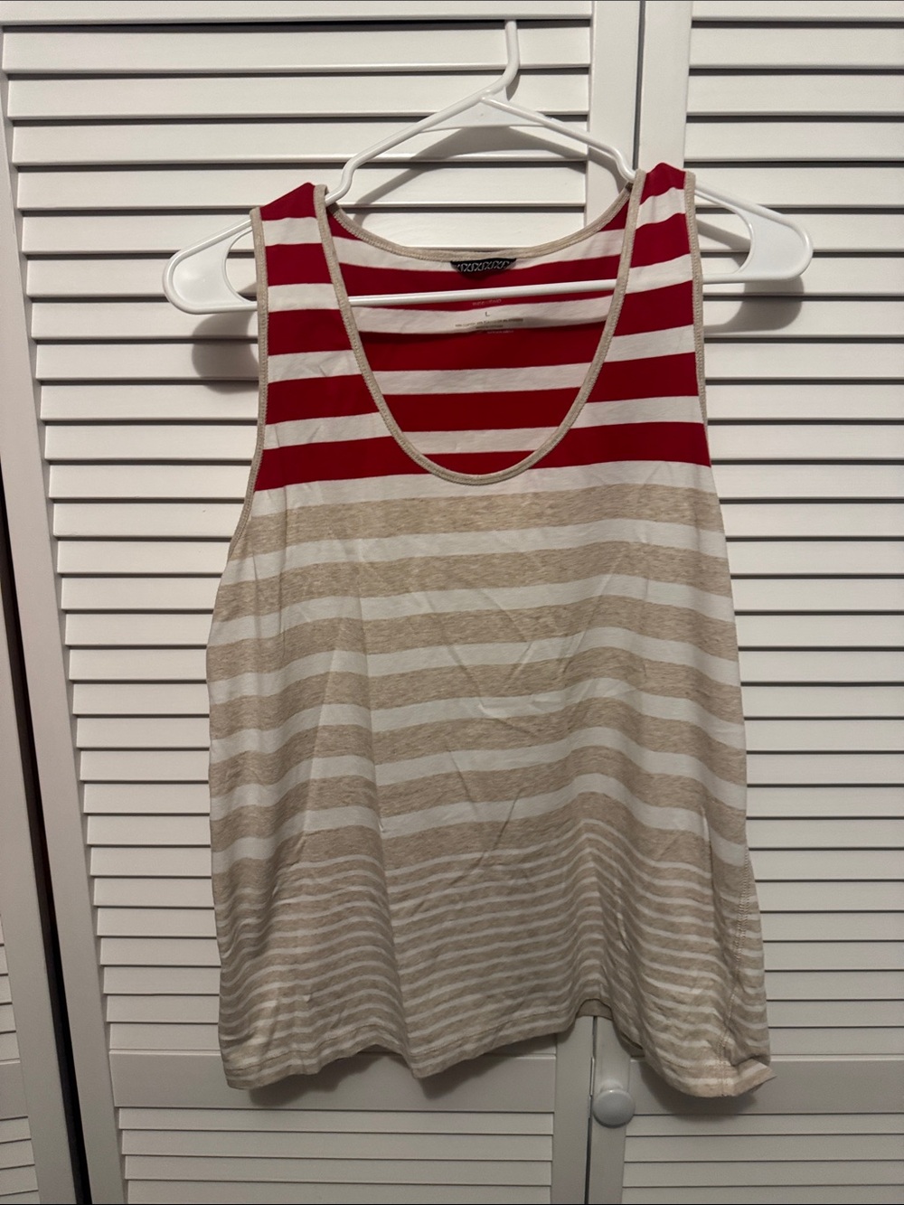 Liz Claiborne Red and Beige Striped Scoop Neck Tank